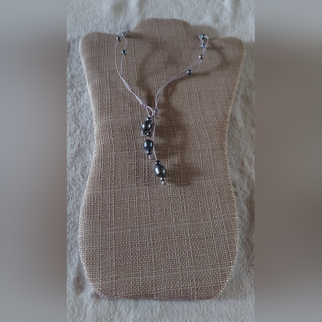 Handmade Peacock Pearl & Lavender Leather 3-Way Necklace